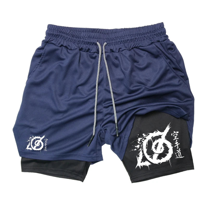 Karate Graphic 2 in 1 Workout Running Shorts for Men Gym Athletic Sport with Compression Liner Phone Pocket Towel Loop