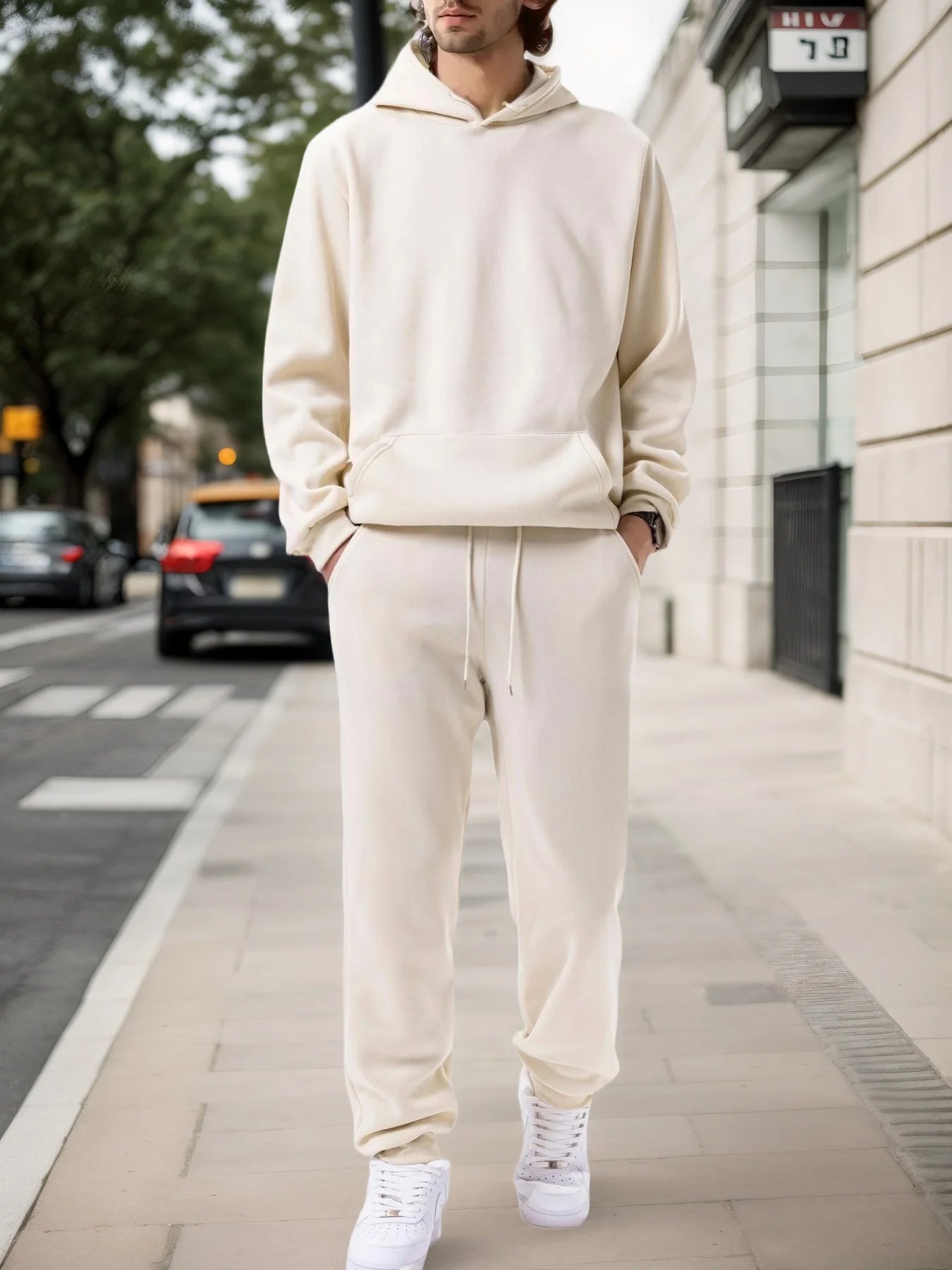 Men's Autumn and Winter Solid Color Hoodie+jogging Pants Two-piece Set Fashionable Outdoor Casual Sportswear Men's Tracksuit ATFH