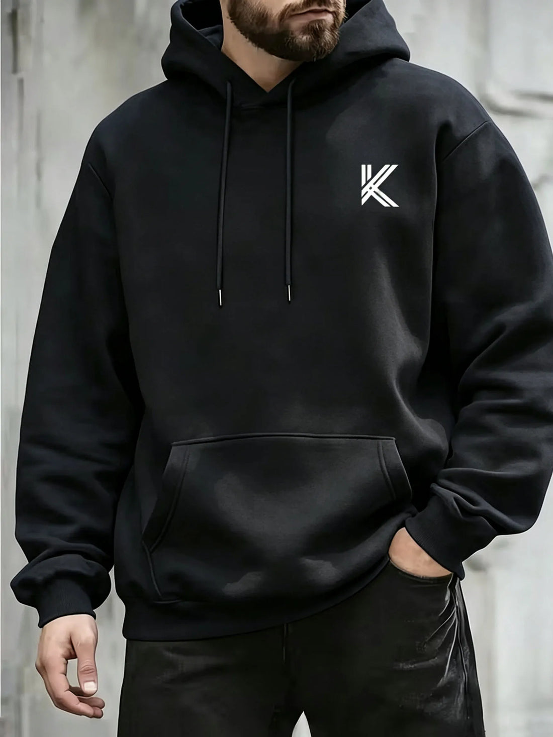 Autumn Winter Men Women Loose Hooded Sweatshirt Simple K Letter Chest Print Long Sleeve Pocket Hoodie Daily Streetwear Pullover