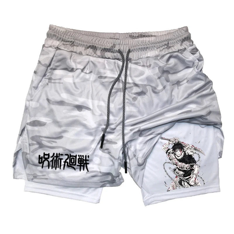 Anime Performance Shorts Toji Printed Men GYM Casual Sports Shorts Workout Running Mesh 2 In 1 Sport  Pants