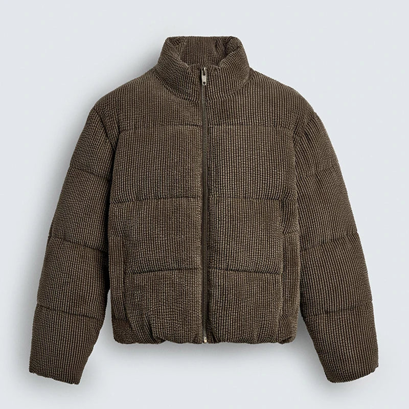 Retro Corduroy Stand up Collar Loose Thicken Cotton Jacket for Men Winter ATFH