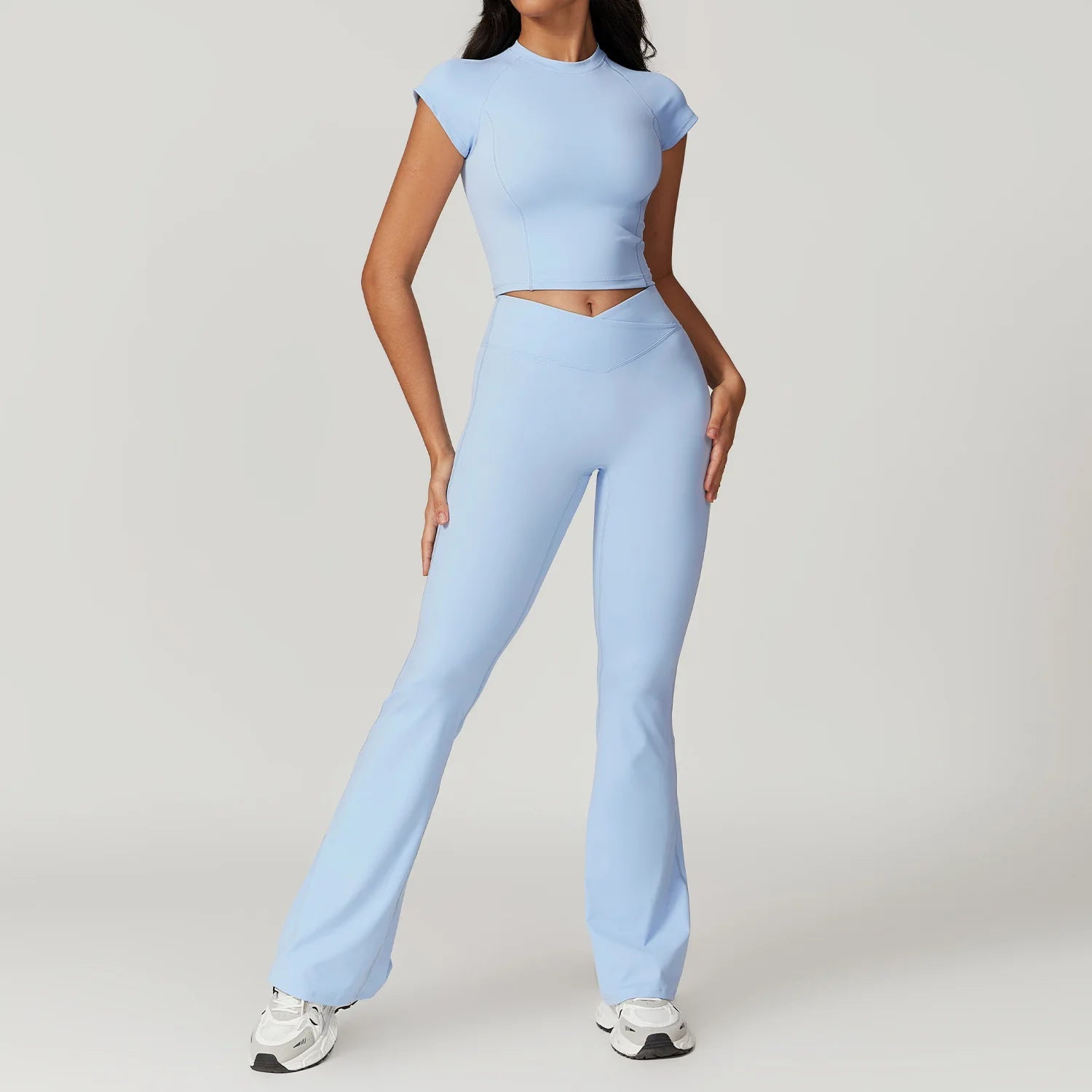 2 Pieces Yoga Set Gym Clothes Sportswear Yoga Suits For Women Fitness Short Sleeve Crop Top Tracksuits Sports Bra Gym Leggings ATFH