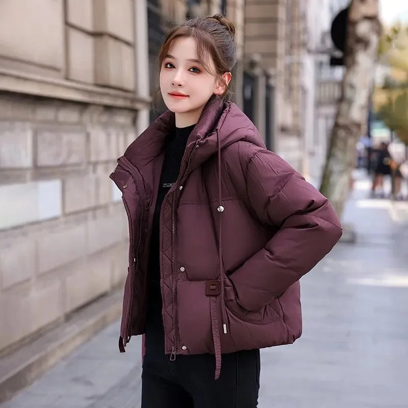 Down Coat Women Parkas Short Winter New Puffer Jackets High-End Warm Cotton Padded Coats Korean  Hooded Outwear Female Tops ATFH