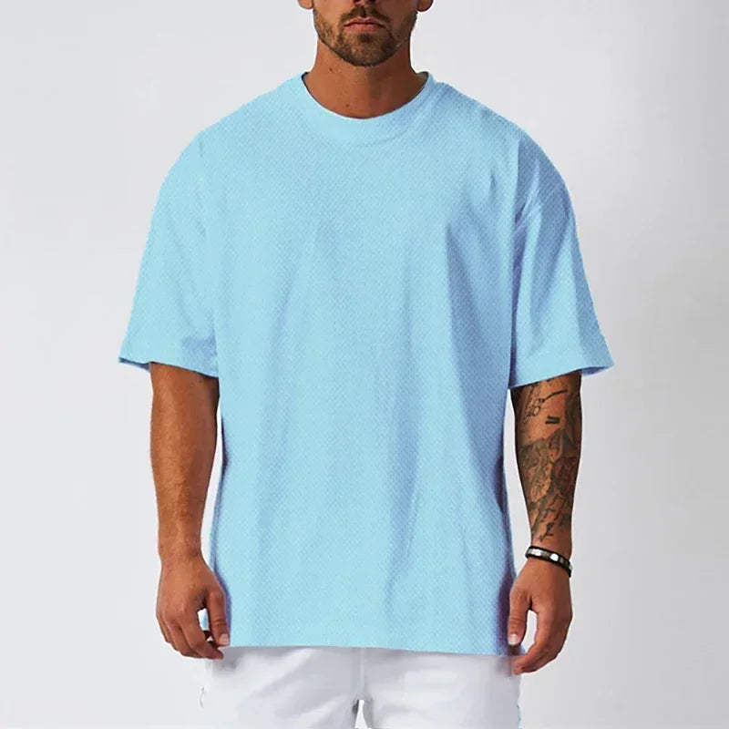 Plain Oversized Loose Mens Casual T-shirts Gym Bodybuilding Fitness Short Sleeves Tops Summer Mesh Breathable Quick Dry Shirts ATFH