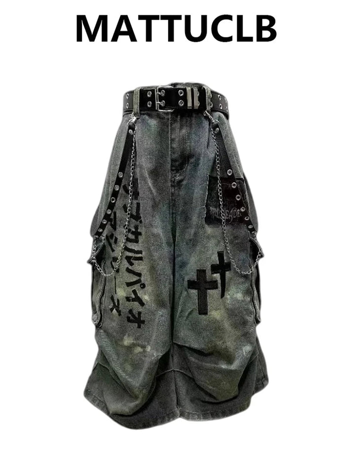 Summer Women Goblin Core Cross Denim Jorts Shorts Y2k Calf-Length Jean Pants Trashy Y2K Abi Japanese Cyber Punk Grunge Unisex ATFH