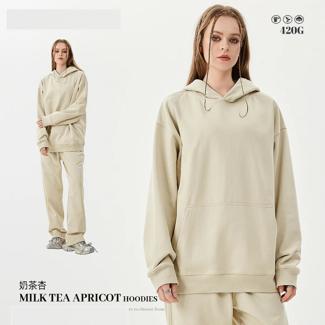 MAQVOB Top Quality Luxury Apparel 420g French Terry Tracksuit Euro US Size Spring Autum Oversize Full Hoodie Tracksuit for Men - ATFH