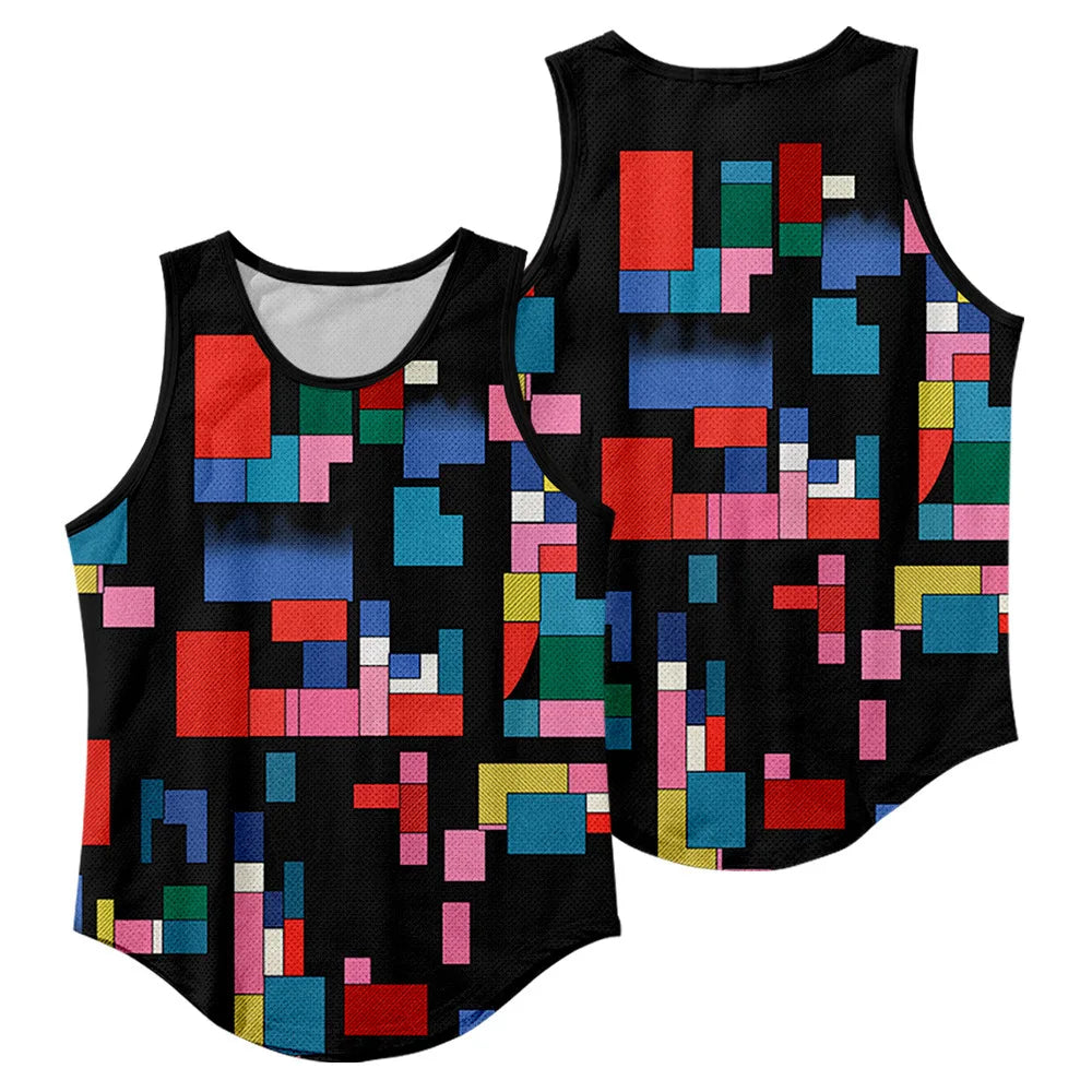 Summer Workout Black Print Sleeveless Beach Undershirt Vest Men Tank Top Gym Stringer Singlets Fitness Clothing