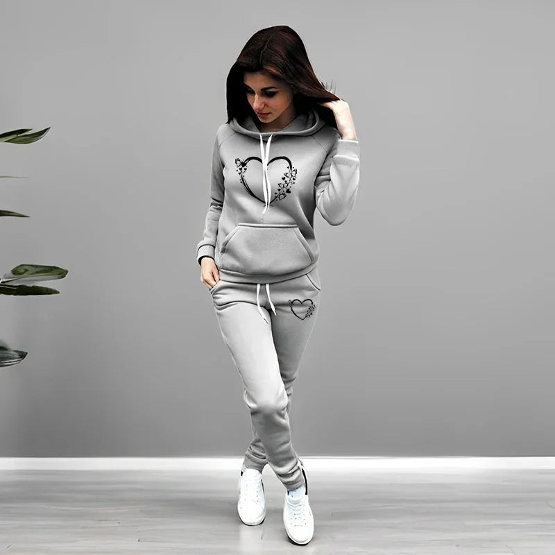 2026 Fall Winter Hot Sal Woman Tracksuit Hoodie Sweatpants 2 Piece Set Home Outdoor Female Comfort Warm Hooded Sweatshirt Outfit