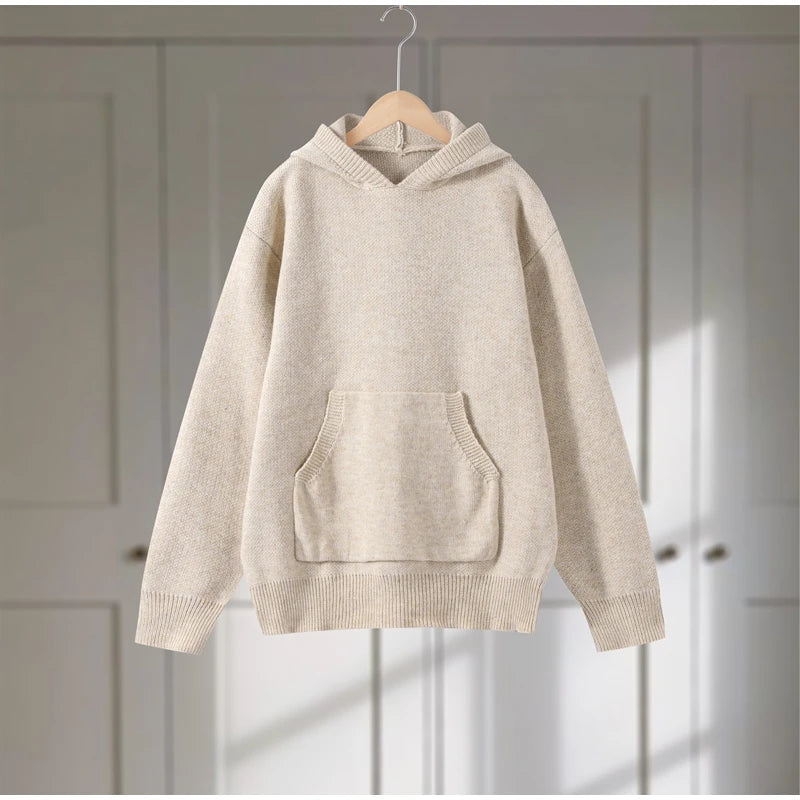 Casual Hooded Sweater Pullover Women's Loose Full Sleeves Knitted Coats With Pockets 2025 New Autumn Winter Ladies Solid Outwear - ATFH