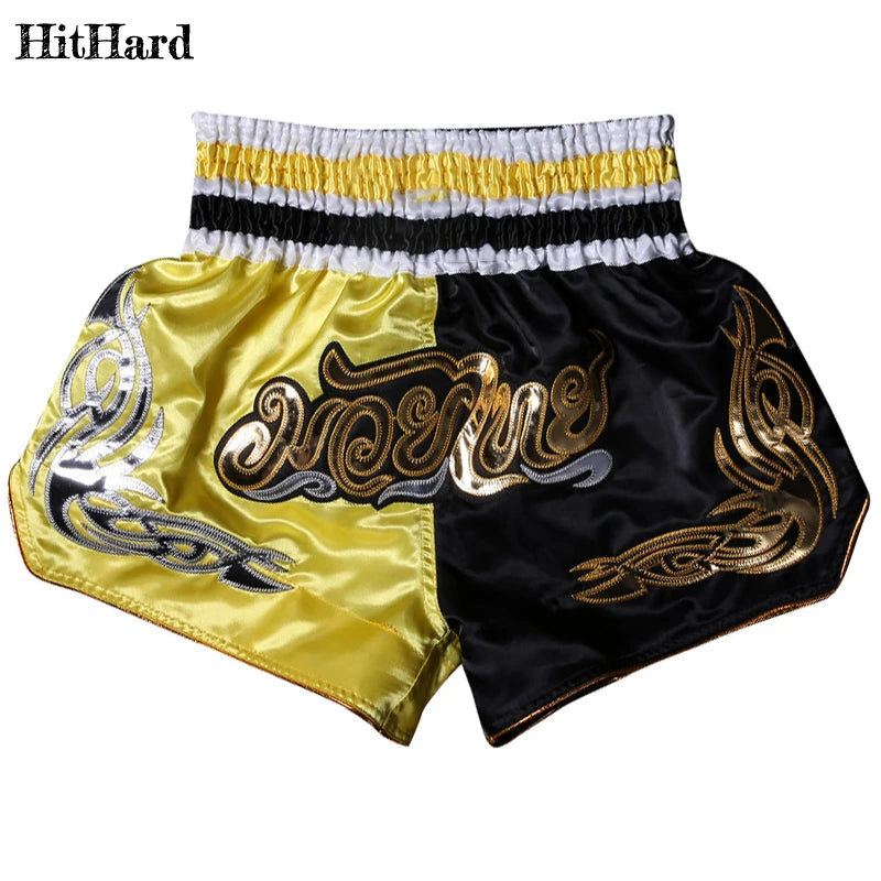 Muay Thai Shorts Men Women Kids Leopard Thai Boxing Shorts Premium Embroidery Satin Gym Kickboxing Fight Training BJJ MMA Pants