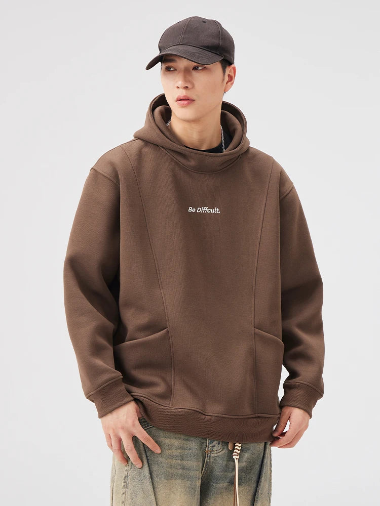 400GSM Cotton Men's Hoodies Letter Embroidery Front Pockets Pullover Hoody Tops Loose Fit - ATFH