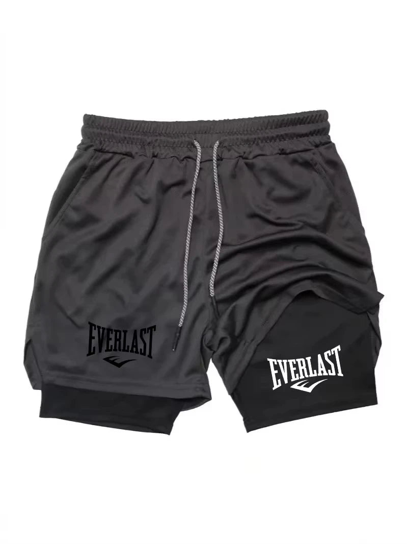 Men's Compression Sports Shorts Everlast Printed Sports Pants Double-Layer Quick-Dry Basketball Beach Muscle Fitness Pocket Towe