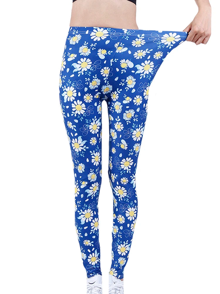 CUHAKCI Fashion Women Leggings Beautiful Leaf Floral Printing High Waist Jeggings Stretch Pant Sexy Hot Sale Clothing Mujer - ATFH