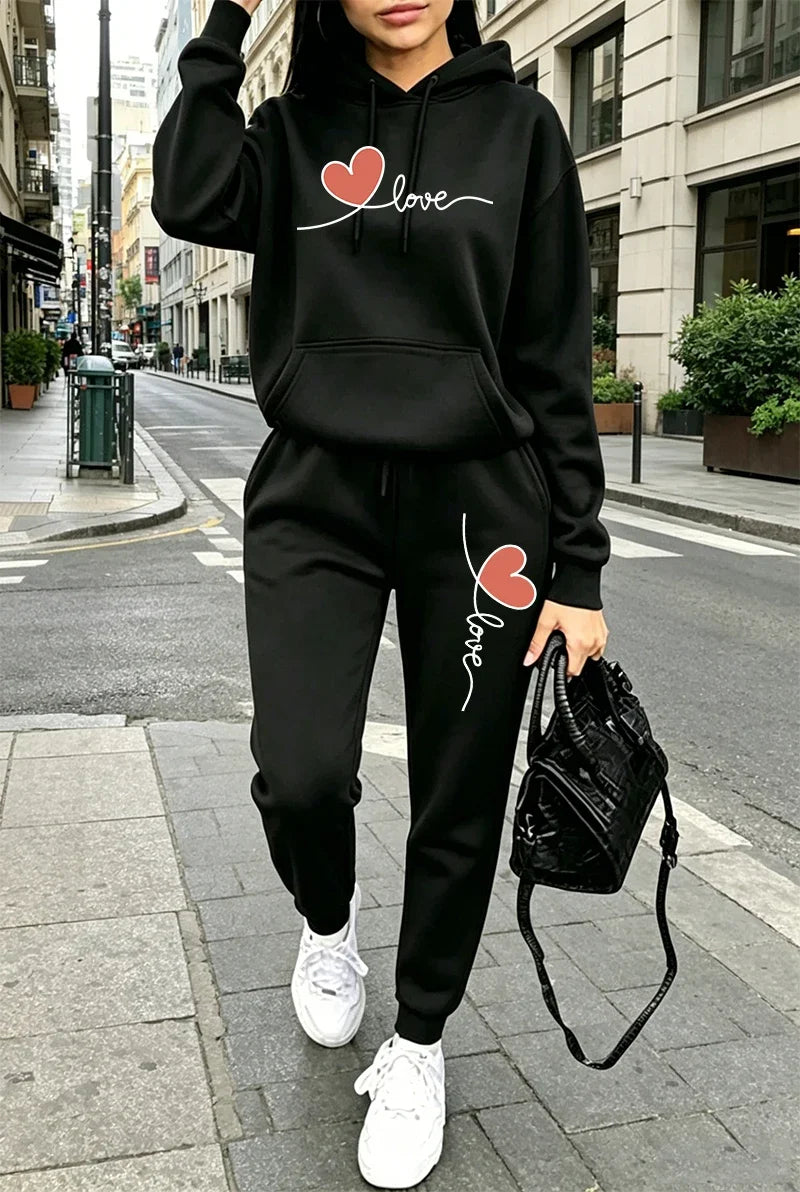 Hot Sales Womens Tracksuit Print Casual Hooded Sweatshirt Sportswear Outdoors Sports Jogging Clothing Autumn Winter Hoodie Pants