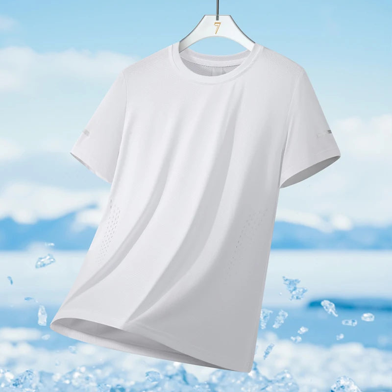 Running T-shirt Men Summer Ice Silk Thin Top Reflective Printing Quick Dry Short Sleeve Breathable Fitness Sports T-shirt 5XL ATFH