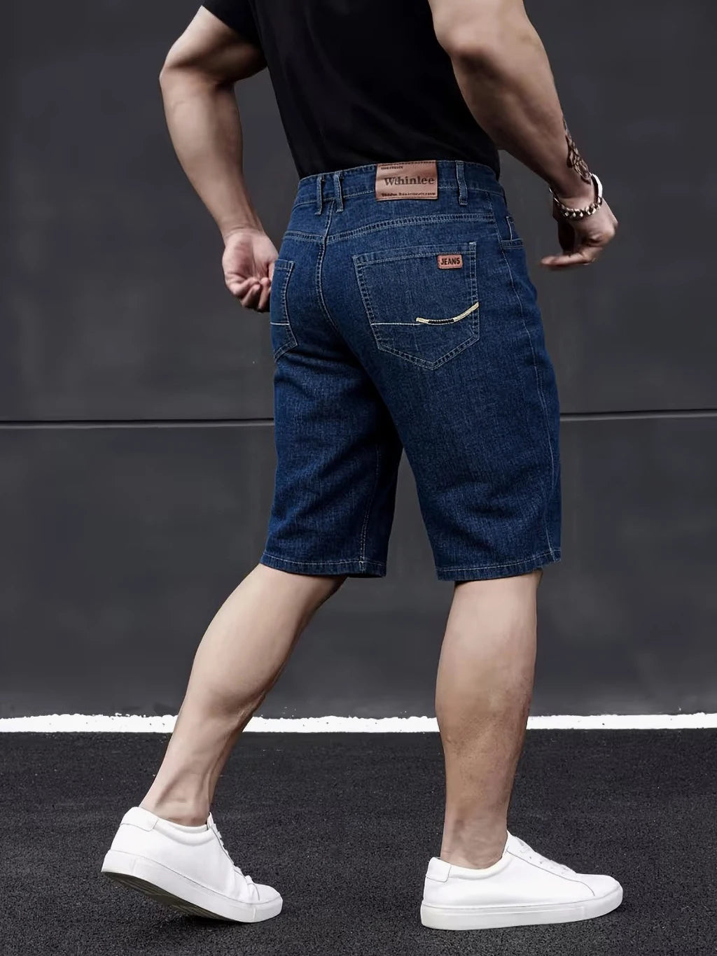 Wthinlee New Business Men's Jeans Casual Straight Stretch Fashion Classic Blue Black Men's Summer Denim Shorts Knee-Length ATFH