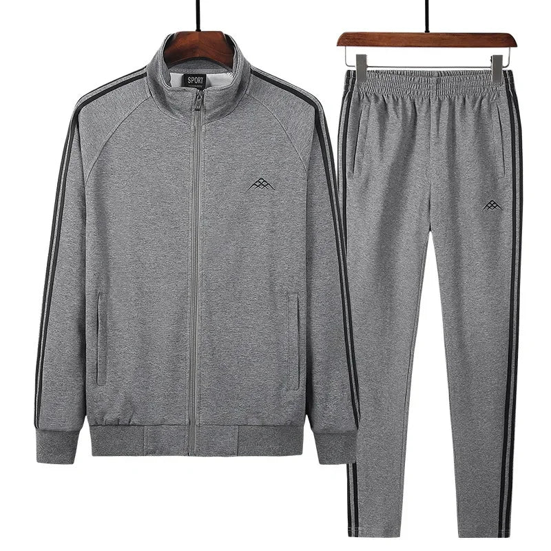 High Quality Cotton Mens Set Autumn Winter New Casual Male Tracksuit Jogger Sweatpants Sets Fashion Men Clothing Plus Size - ATFH