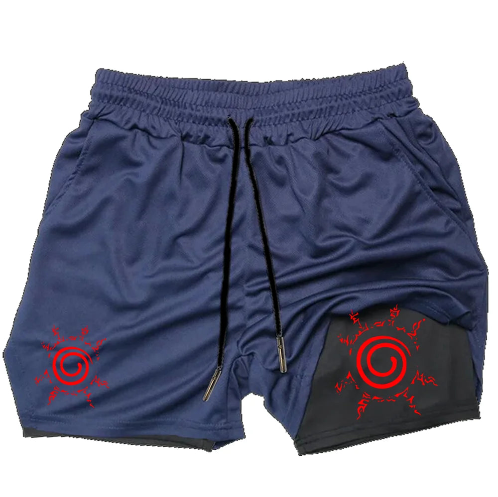 Anime men's gym quick drying jogging shorts fitness exercise running 2-in-1 shorts men's sports fitness shorts