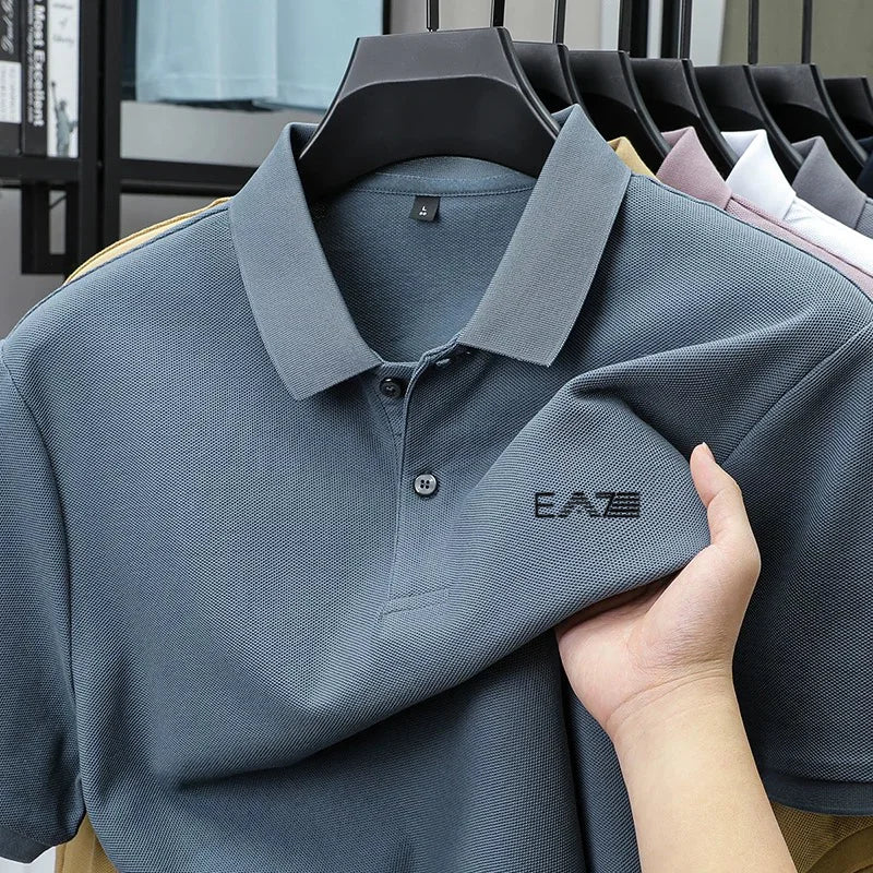 2026polo shirt short sleeved letter printed men's summer top made of 100% pure cotton, comfortable, breathable and casual