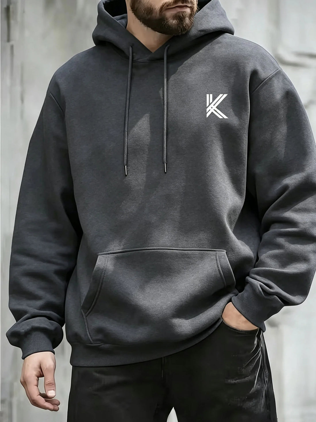 Autumn Winter Men Women Loose Hooded Sweatshirt Simple K Letter Chest Print Long Sleeve Pocket Hoodie Daily Streetwear Pullover