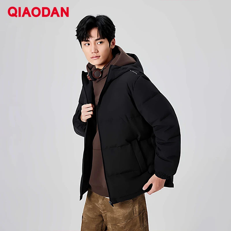 QIAODAN Men's Down Jackets Winter New High Quality Warm Short Coat Fashion Outdoor Windproof Hooded Tops Outerwear QXEGM3244010