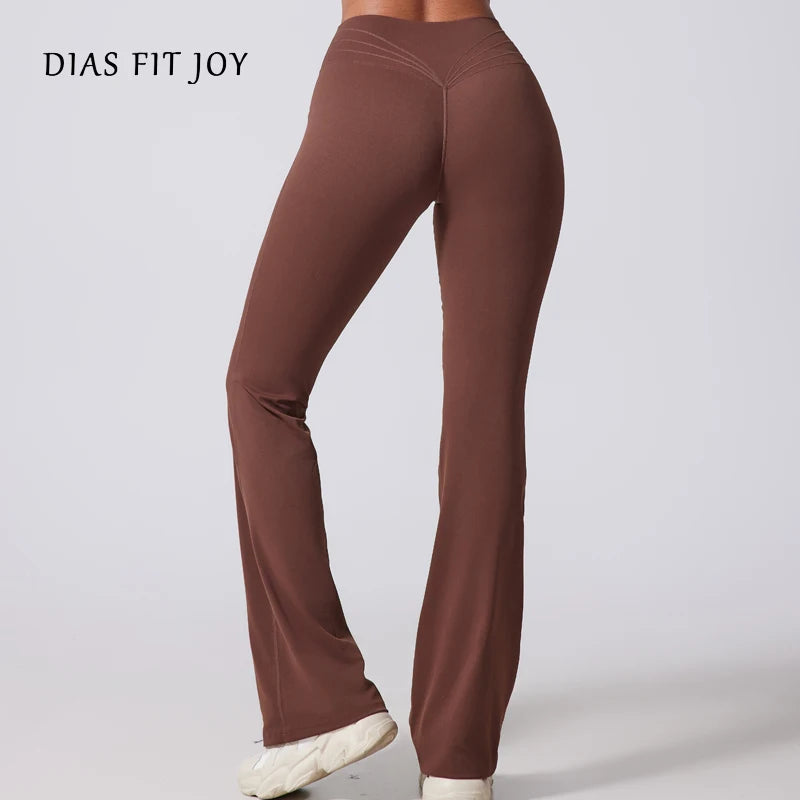 DIAS FIT JOY Women's Hip lifting flared pants high waisted yoga fitness pants sports micro flared yoga pants wide leg pants ATFH