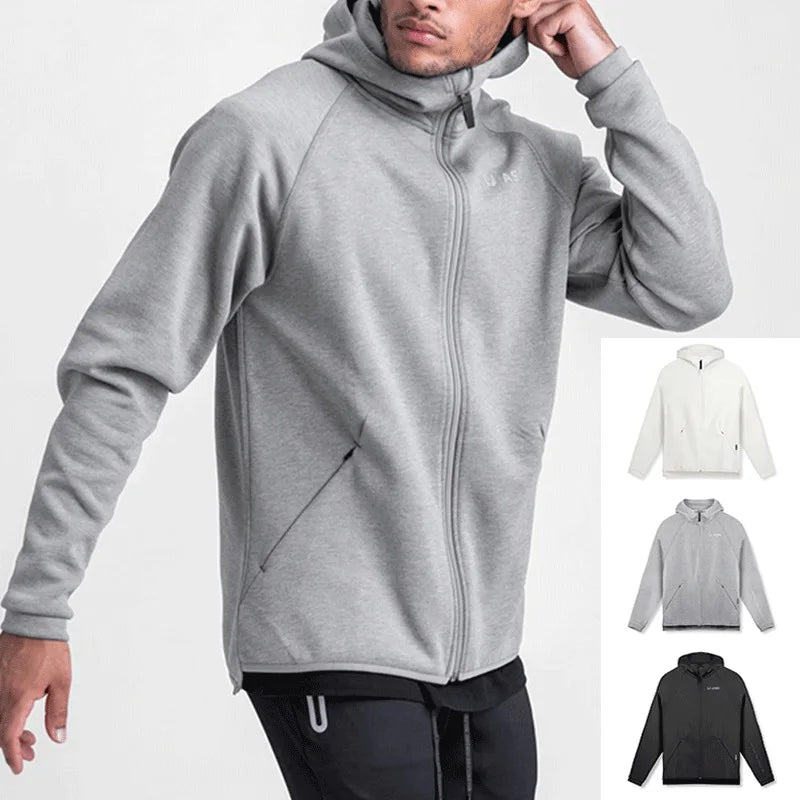 Men's Zipper Hooded Sweatshirt Gym Workout Hoodies Spring and Autumn Loose Fitness Hoodies Sports Casual Zipper Jacket Clothing - ATFH