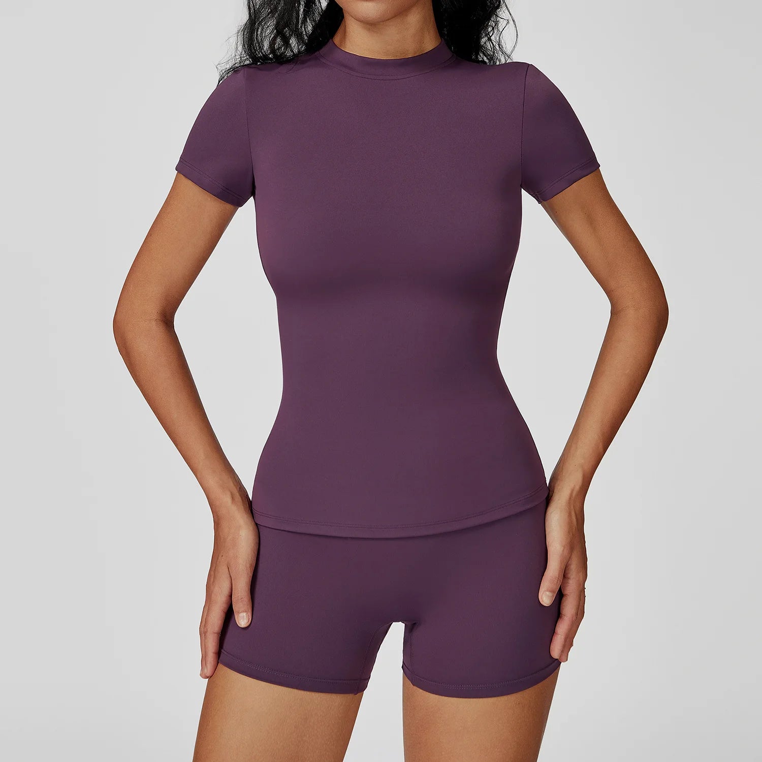 Women  Yoga Set 2PCS Workout Set Sportswear Gym Clothing Fitness Long Sleeve High Waist Leggings Cycling Shorts Sports Suits - ATFH