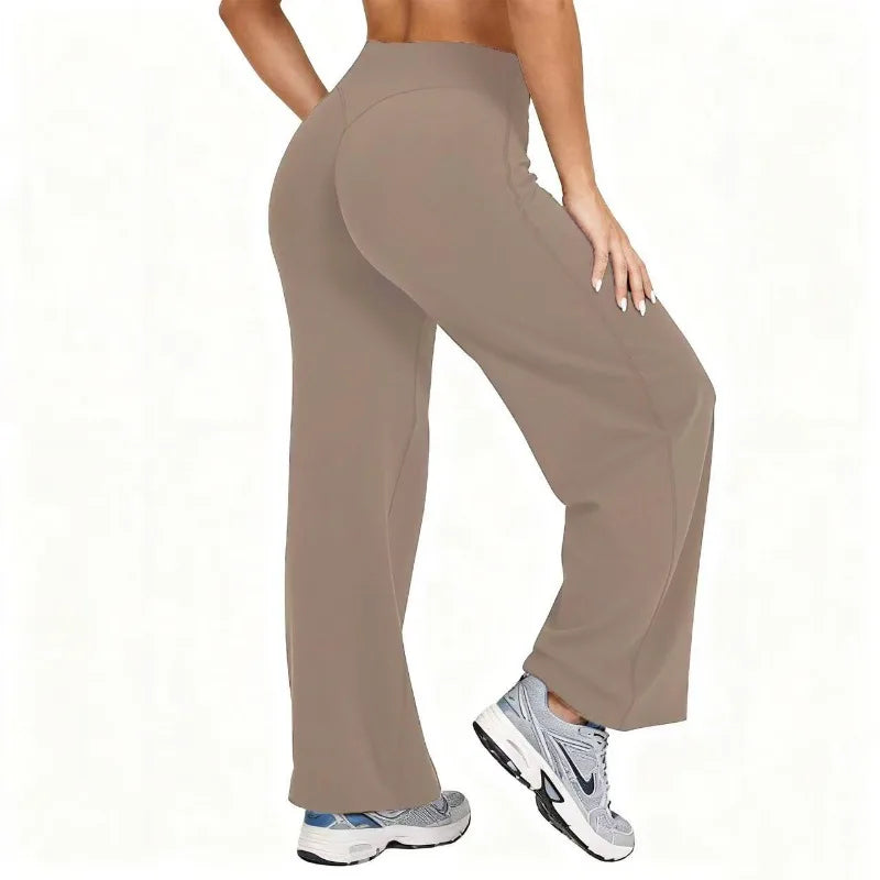 Women Plus Size Yoga Wide-leg Pants High Waist Stretchy Solid Color Leggings Running Pilates Sports Fashion Straight-Leg Pants ATFH