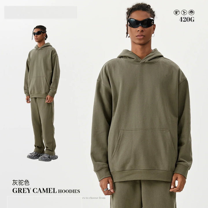 MAQVOB Top Quality Luxury Apparel 420g French Terry Tracksuit Euro US Size Spring Autum Oversize Full Hoodie Tracksuit for Men - ATFH