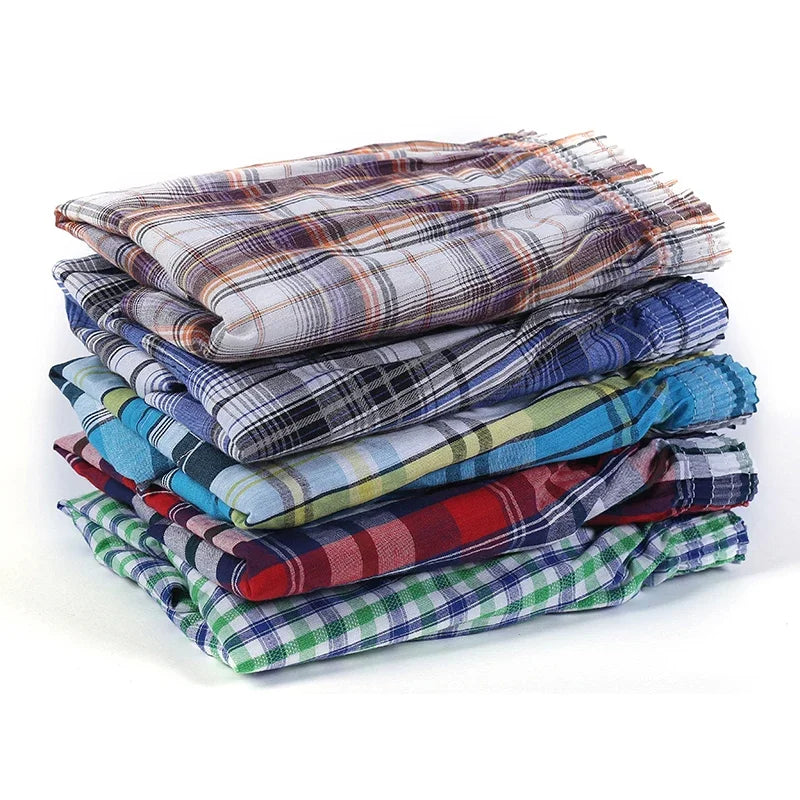 3/5/7 Pcs/lot Men Plaid Boxer Loose Shorts Underwear Casual Elastic Waistband Button Mens Boxer Underwear Woven Shorts for Home