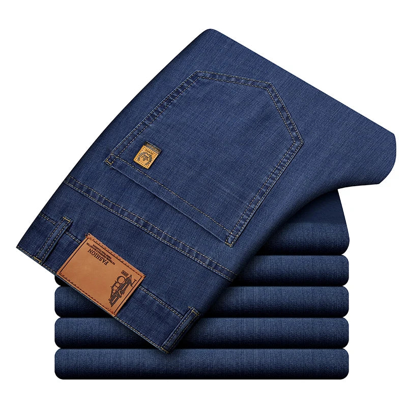 Modal Fabric Summer Thin Men's Jeans Straight Business Fashion Comfortable Breathable Male Brand Clothing Denim Trousers ATFH
