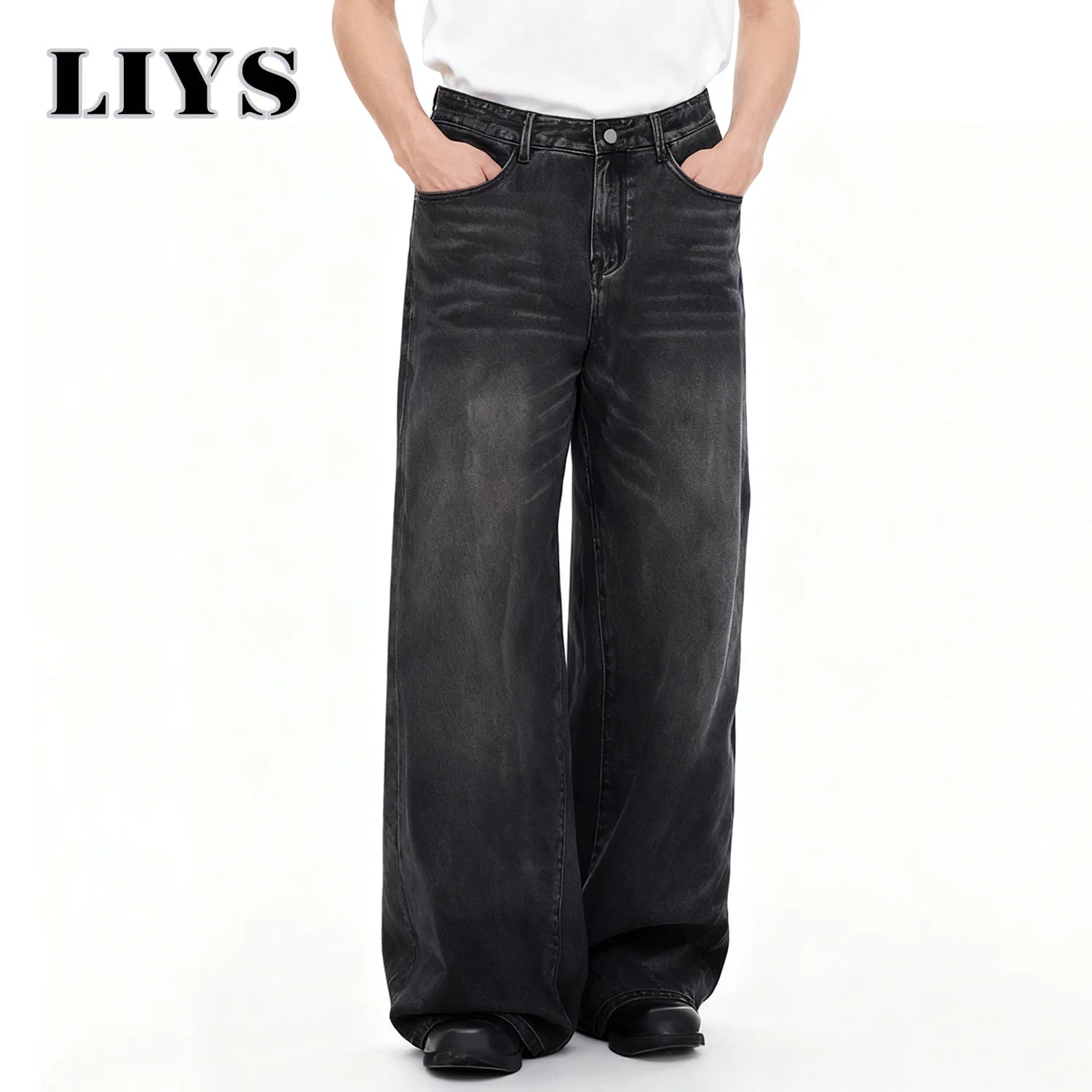 Four Season Men's Jeans Korean Version Student Casual Pant American Retro Gray Black Loose Wide Leg Jean Baggy Men's Denim Pants ATFH