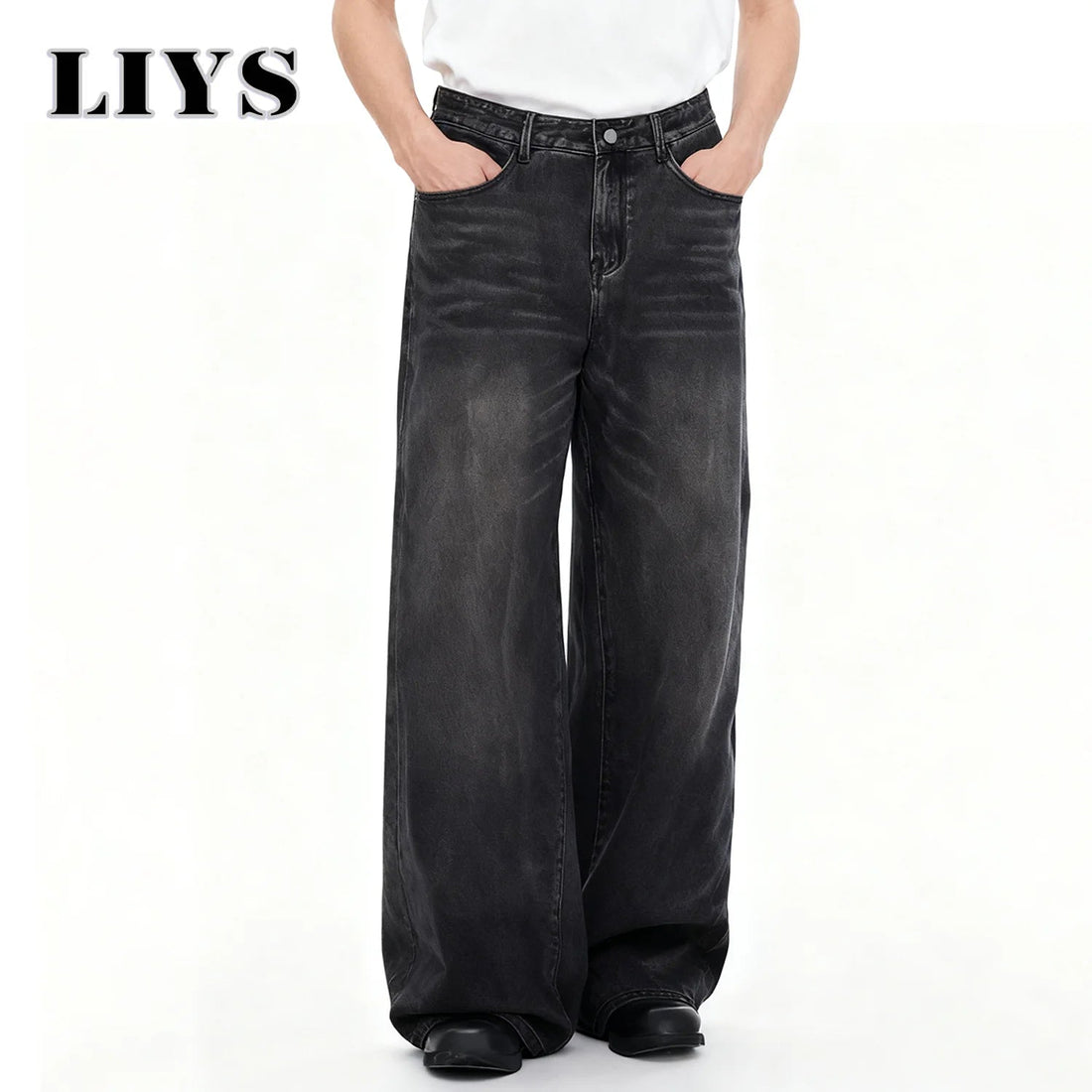 Four Season Men's Jeans Korean Version Student Casual Pant American Retro Gray Black Loose Wide Leg Jean Baggy Men's Denim Pants ATFH