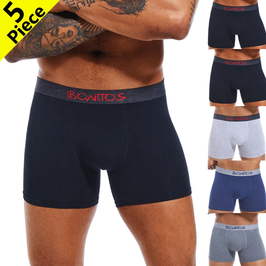 5pcs Men's Panties Cotton Boxer Briefs Letter Elastic Band Men Underpants Classic Solid Color Boxers Underwear For Man BONITOS