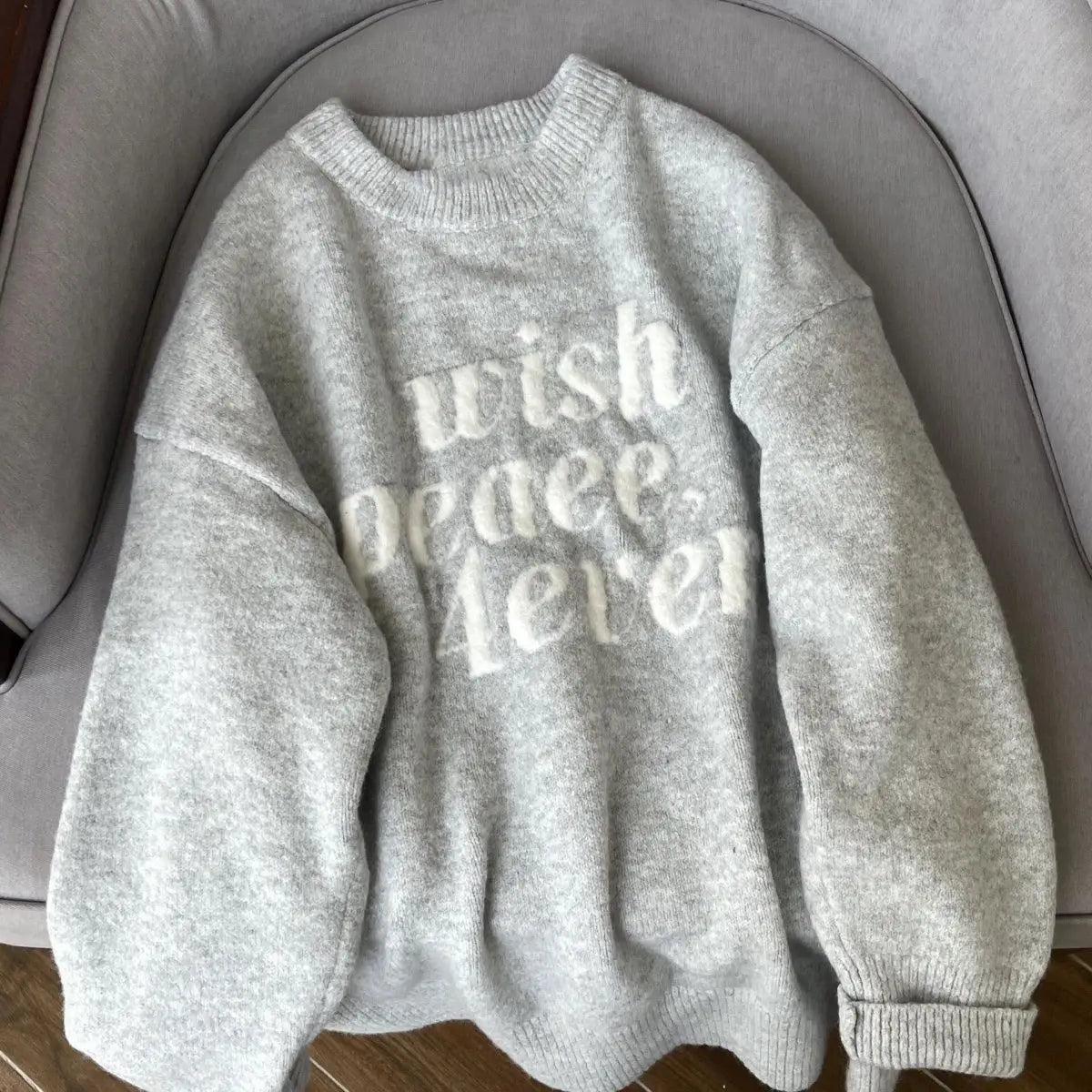 Oversized Letter-print Crew Neck Sweater for Women New Autumn/winter Style Loose and Soft Knitwear - ATFH