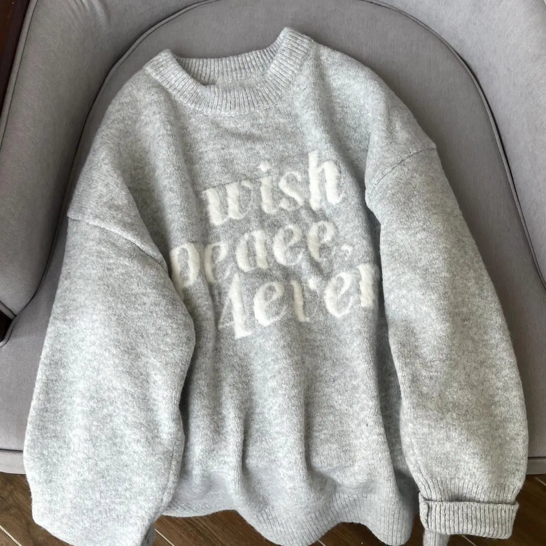 Oversized Letter-print Crew Neck Sweater for Women New Autumn/winter Style Loose and Soft Knitwear - ATFH