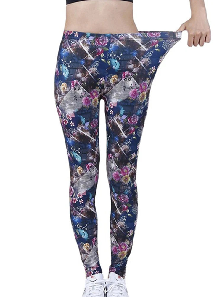 CUHAKCI Fashion Women Leggings Beautiful Leaf Floral Printing High Waist Jeggings Stretch Pant Sexy Hot Sale Clothing Mujer - ATFH