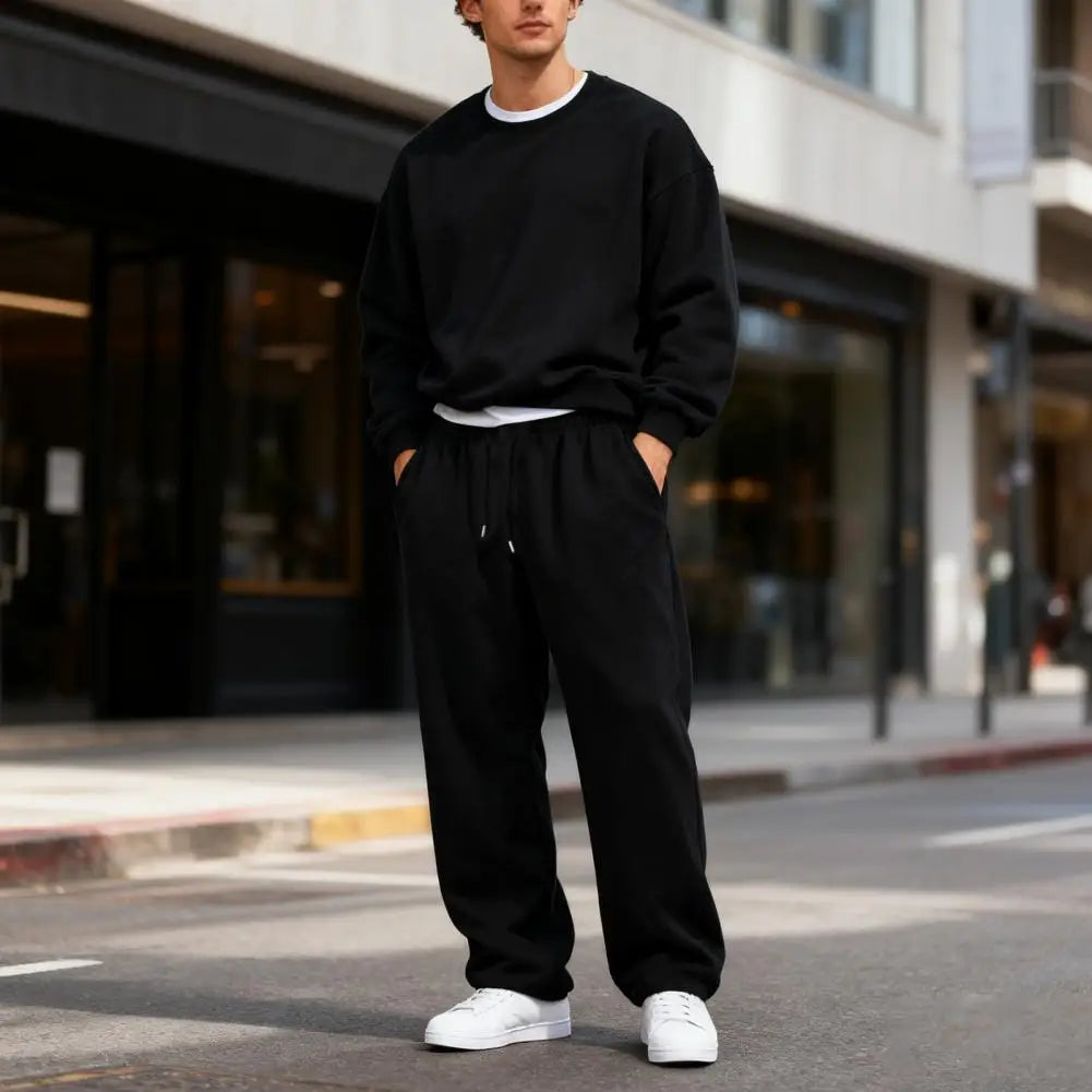 Men Baggy Sweatpants Drawstring Waist Athletic Pants Casual Straight Leg Trousers Jogging Pants for Autumn Winter