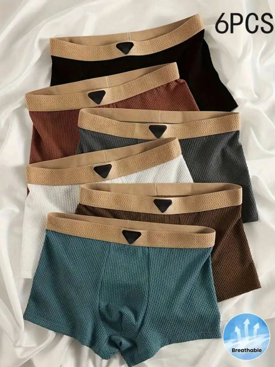 6 Pcs Mens Boxer Briefs Ice Silky Fabric Stretch Solid Color Comfort Fit Breathable Daily Wear