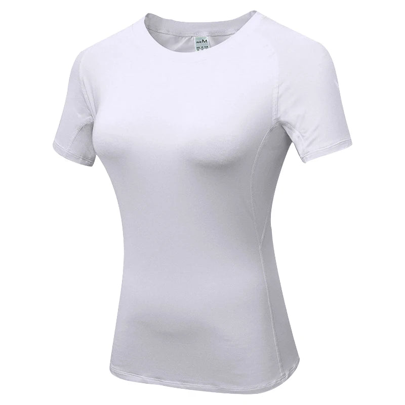 Women's Compression Shirt Short Sleeve Athletic Yoga Running T-Shirt Summer Gym Workout Quick Dry Stretchy Tees Tops Baselayer - ATFH
