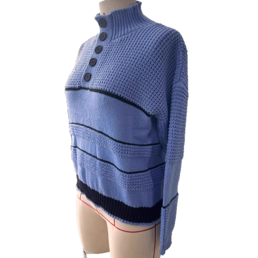 Women's Half Cardigan Contrast Casual Polo Pullover Sweater - ATFH