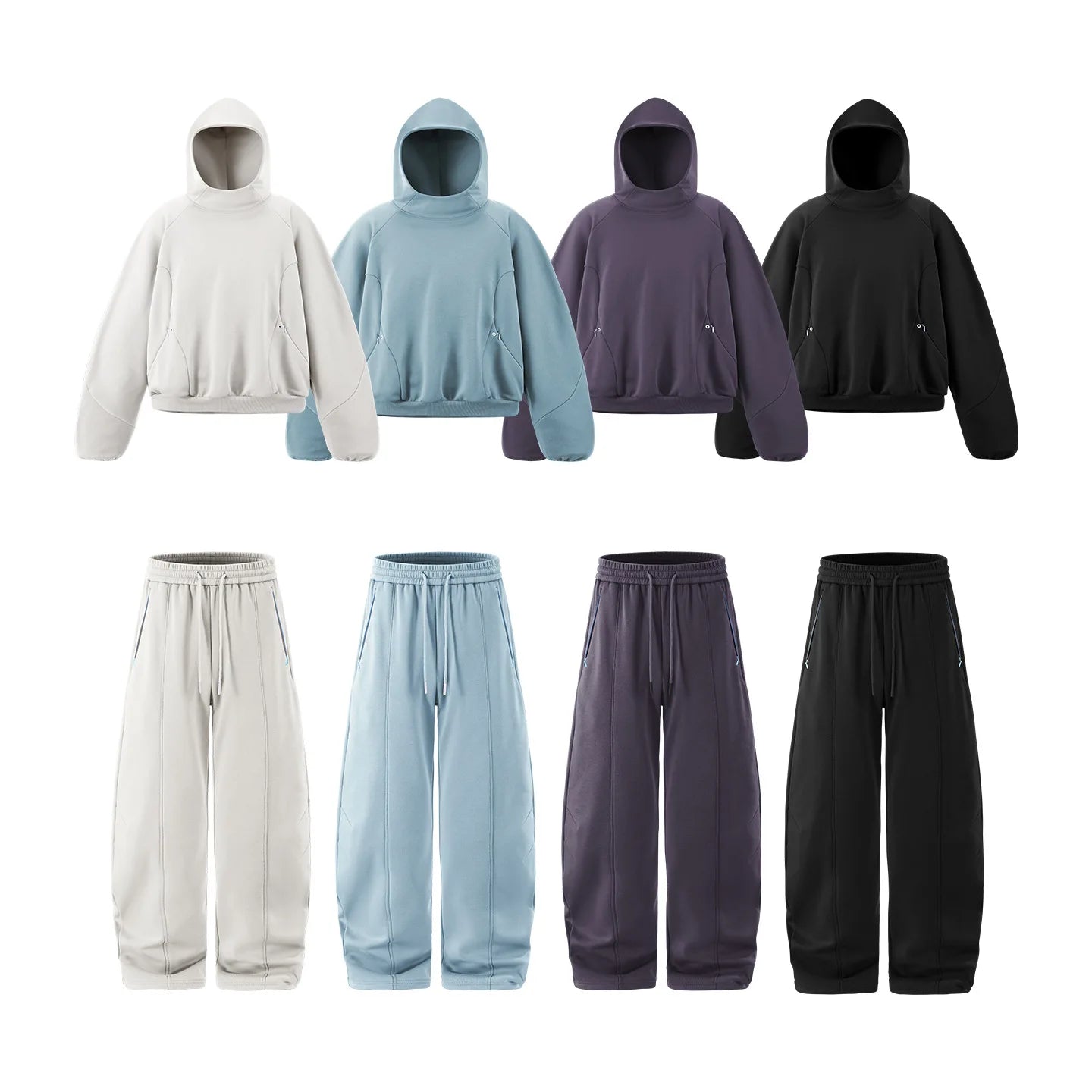 Custom LOGO men's 340G cotton polyester fleece sweater winter new eggshell fleece hoodie scimitar sweatpants couple suit - ATFH