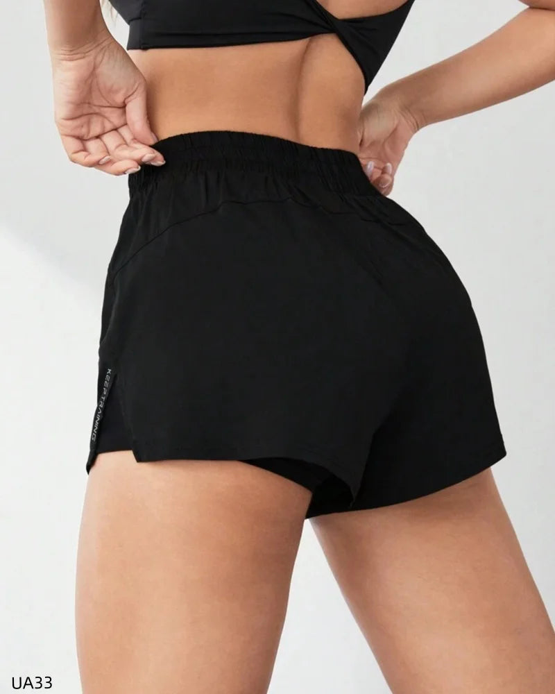 Women's High-Waisted Sports Shorts with Double-Layer Pocket Tight Fitting Slim Design for Running Quick Drying Tahsi Fashion House