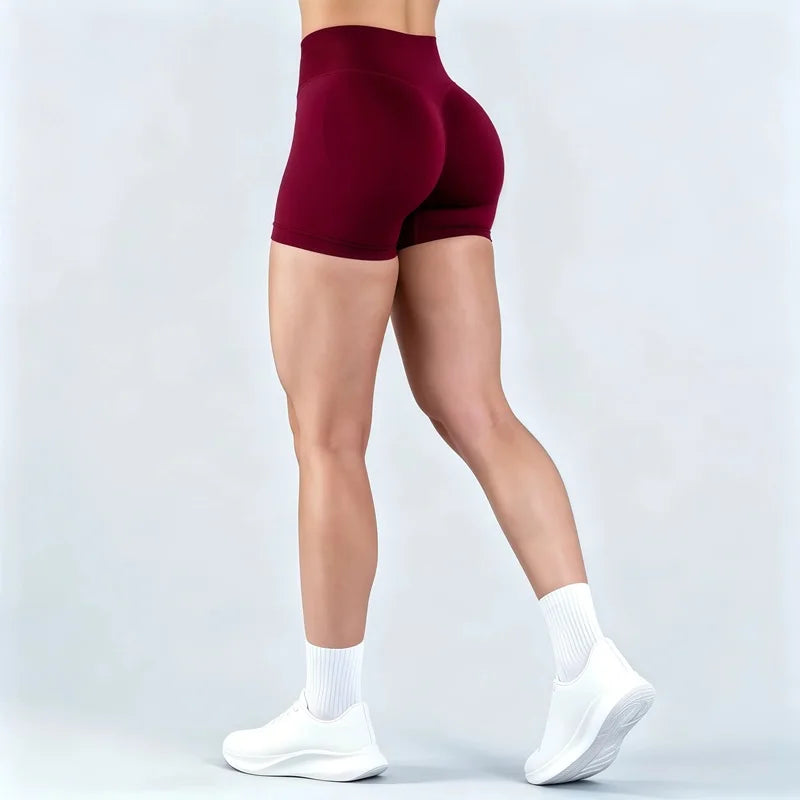HISTELLO Impact Shorts Women Gym Workout Clothing Low Ribbed Band Sports Yoga Short Pants Seamless Butt Lift Running Leggings