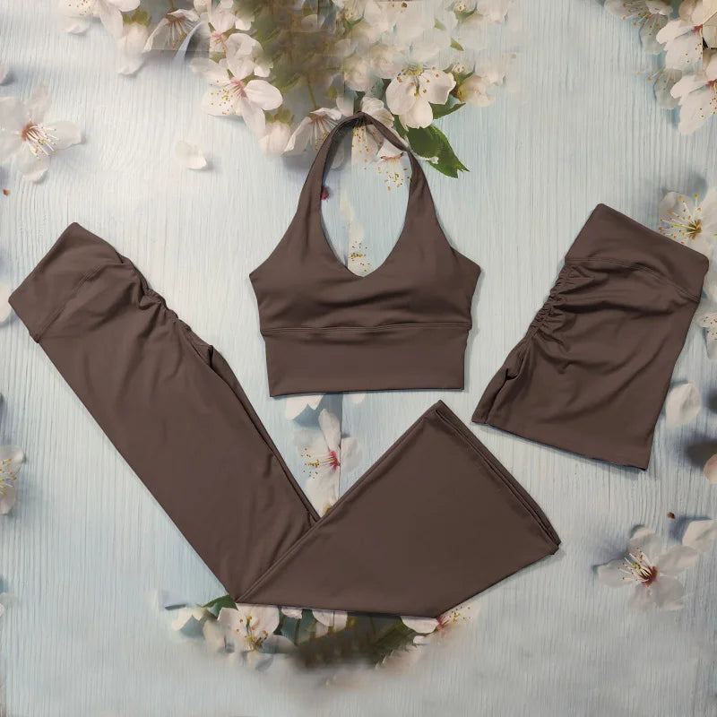 Scrunch Sports Suit Women's Yoga Set Gym Wear Sexy Sports Bras and Flared Leggings Sets Fitness Outfits Female Workout Clothes ATFH