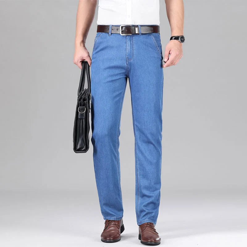 New Lyocell Fabric Jeans Men Summer Thin Business Straight Leg Loose Trousers Men's Casual Long Pants Large Size ATFH