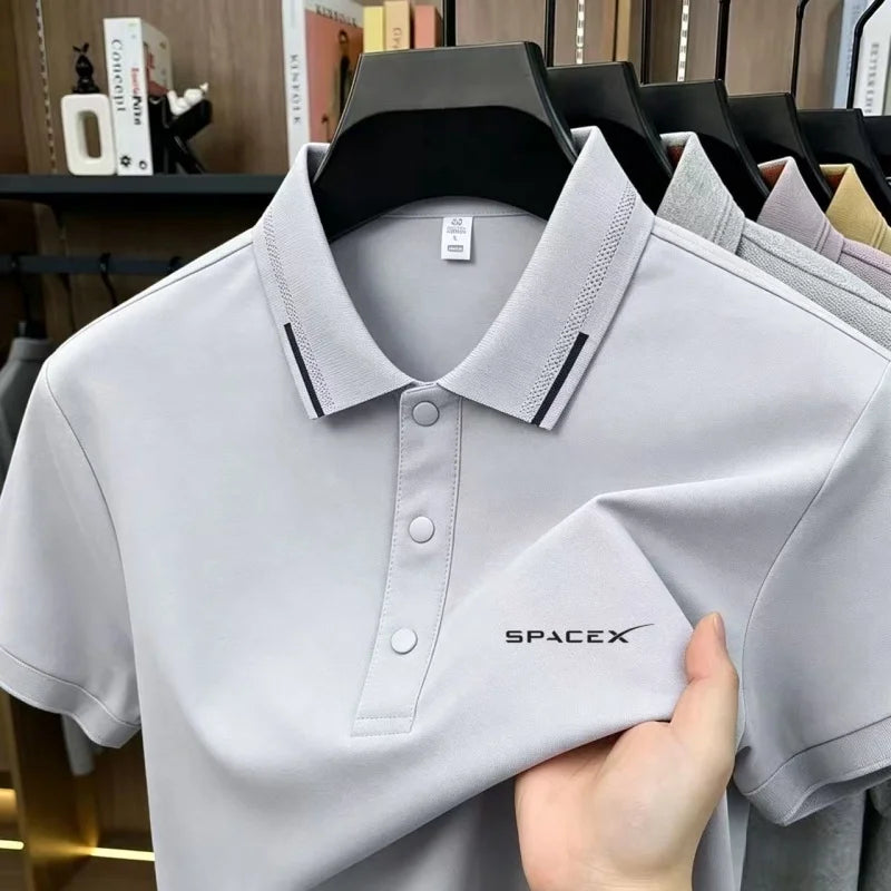 Men's new ice silk exquisite letter embroidery fashionable polo shirt summer business casual comfortable soft breathable top
