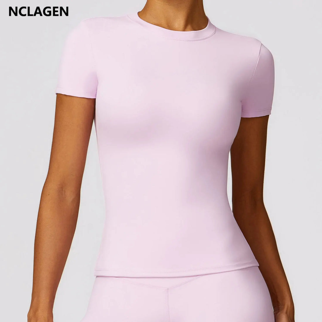 NCLAGEN Women Running Sports T Shirt Summer Short Sleeve Round Neck Breathable Stretchy GYM Yoga Slim Fitness Active Top Tee - ATFH