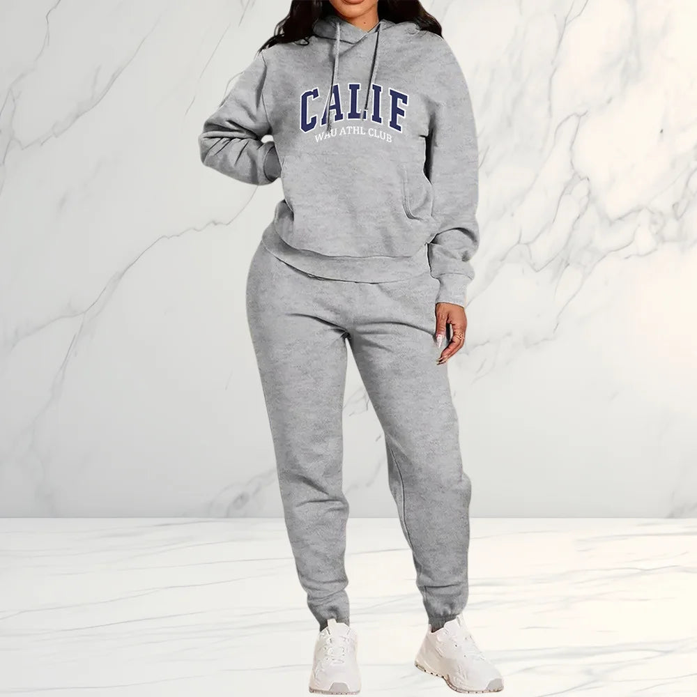 2026 Women's Fleece-Like Hooded Sweatshirt & Joggers Set Print Polyester Lounge Set Matching Sets All-Season Comfort Pant Sets - ATFH